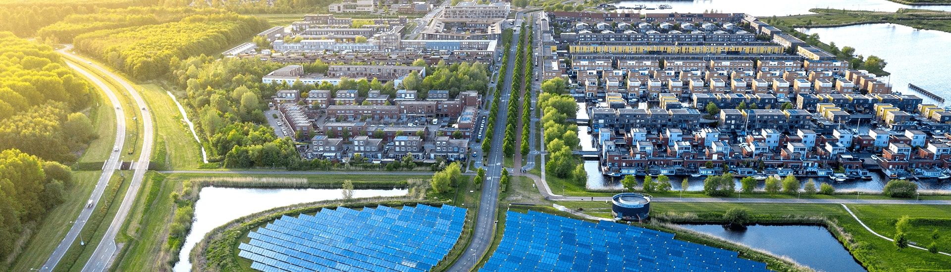 a neighborhood with solar panels