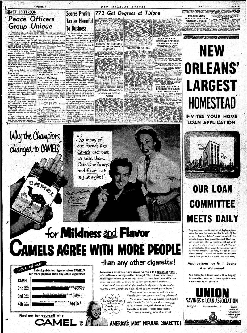 A photo of a newspaper article listing Tulane graduates.