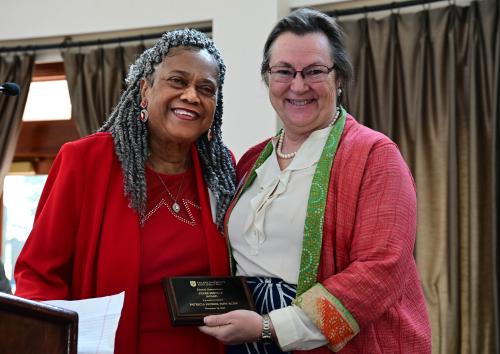 Patricia Morris accepts her alumni award.